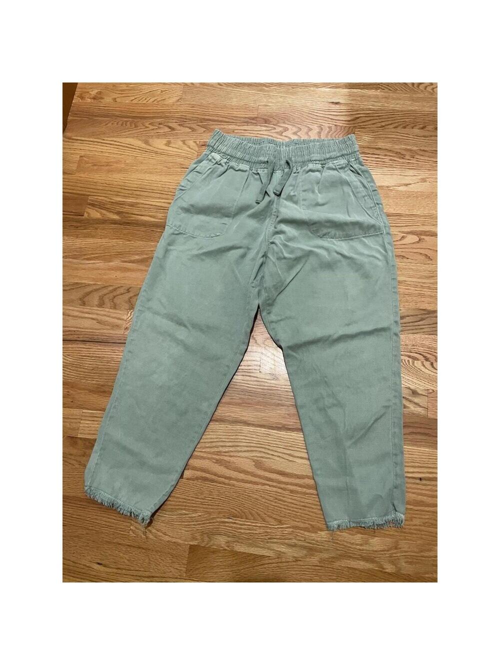 Women’s Zara Cropped Jeans Green Pull On Drawstring S Small